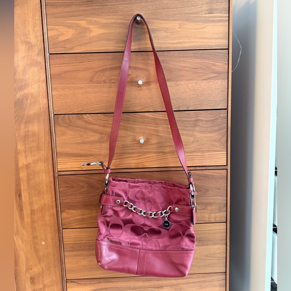 Coach Handbags - Coach 2011 Burgundy Jacquard with Adjustable
Leather Chain Strap F18862